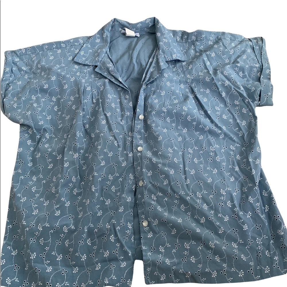 Blair | Vintage Short Sleeve Button Down Shirt Large Light Blue Tiny Floral - Picture 7 of 8